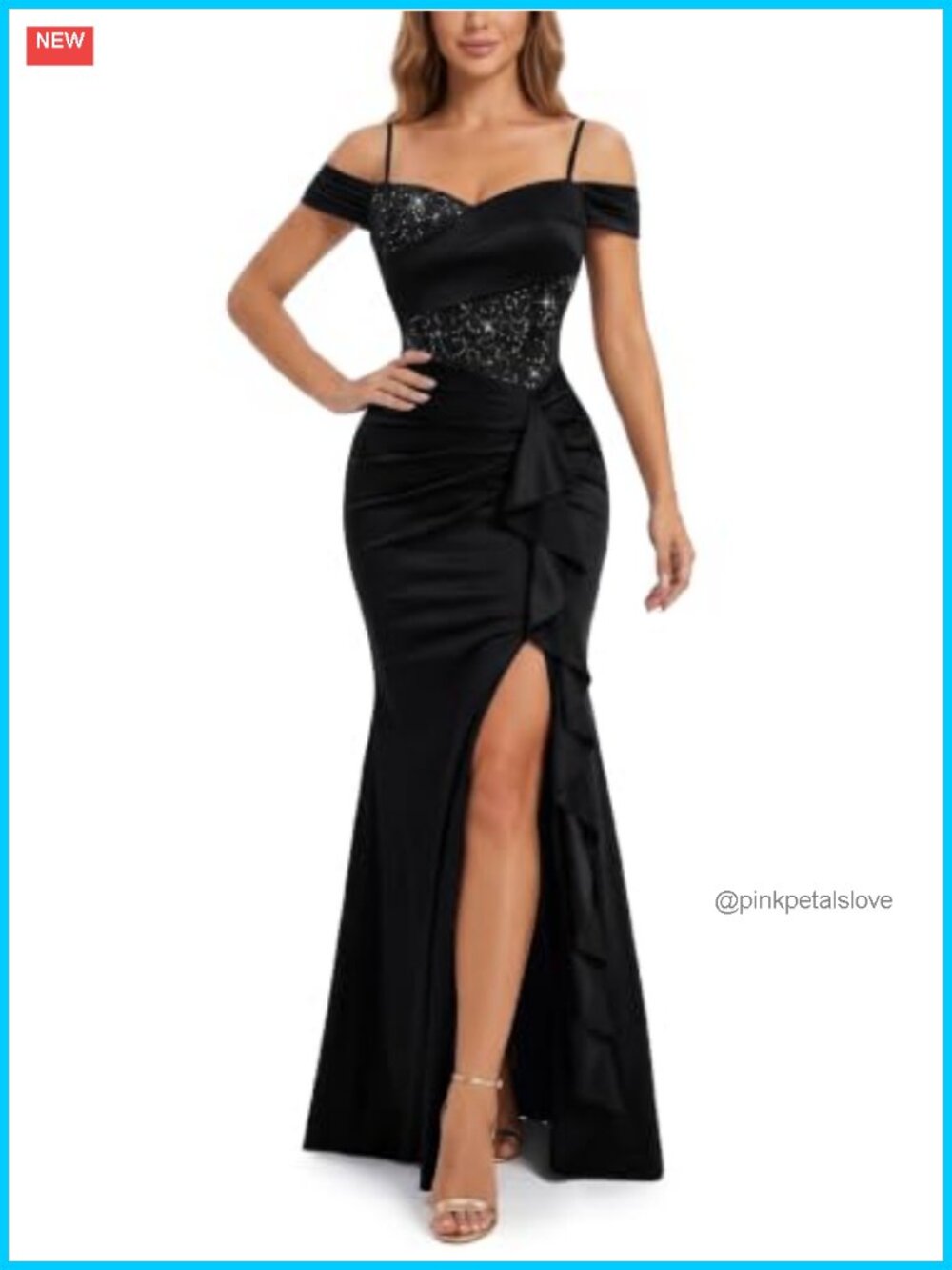 Off Shoulder Lace Cross Sequin Formal Maxi Dress Sleeveless Split